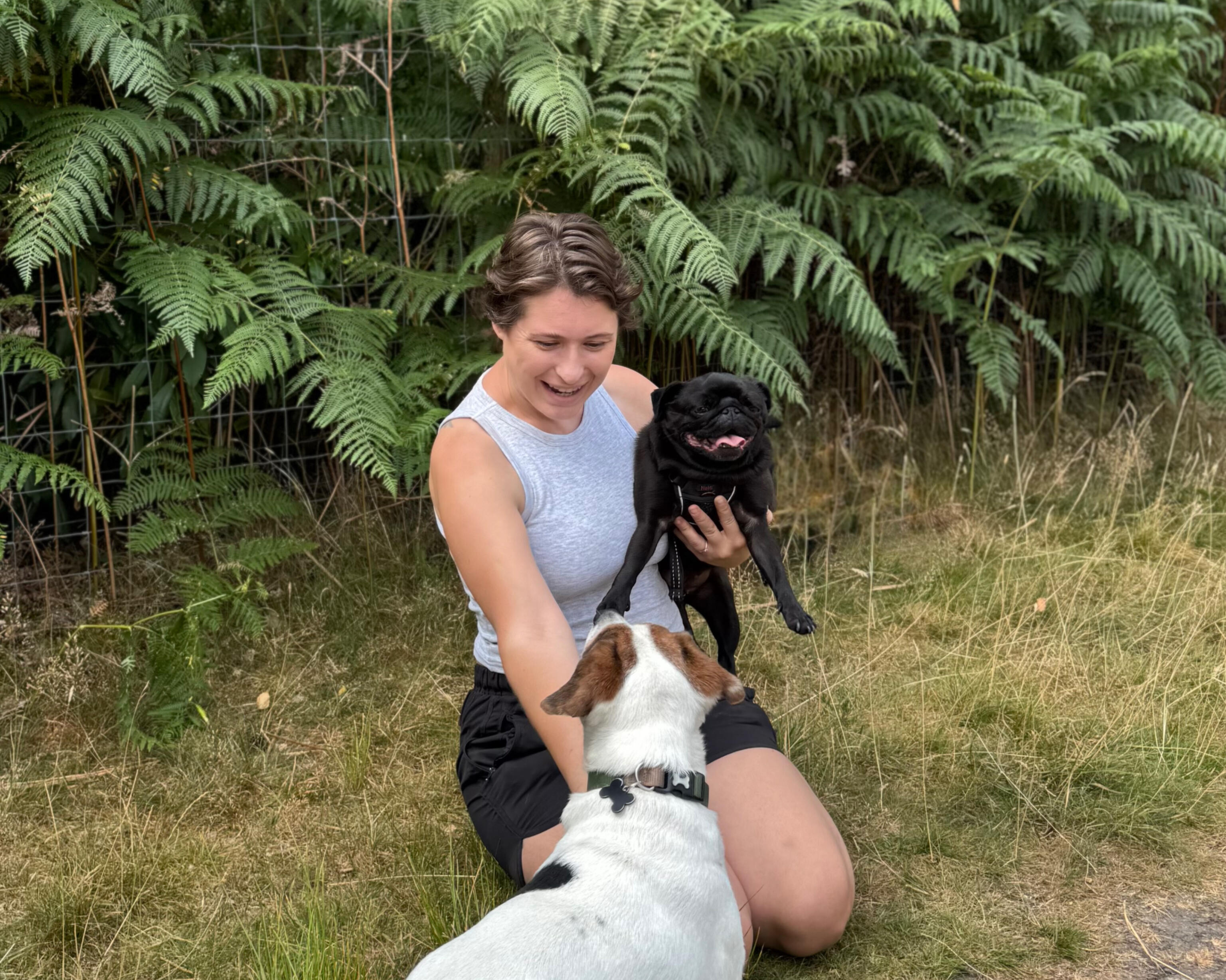 GeoPaws secure-field dog walker with dogs in Camberley & Frimley